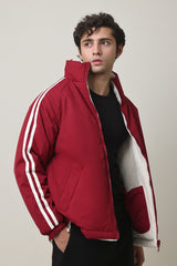 STRIPE EDGE PUFFER JACKET-MAROON