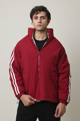 STRIPE EDGE PUFFER JACKET-MAROON