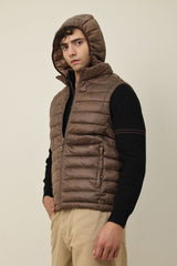 SLEEVELESS HOODED VEST-COFFEE