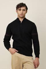 URBAN KNIT HALF ZIP SWEATER-BLACK