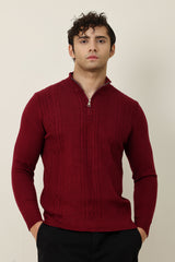 CHELSEA ZIP UP SWEATER-MAROON