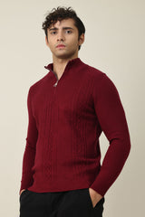 CHELSEA ZIP UP SWEATER-MAROON