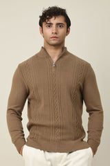 CHELSEA ZIP UP SWEATER-KHAKI