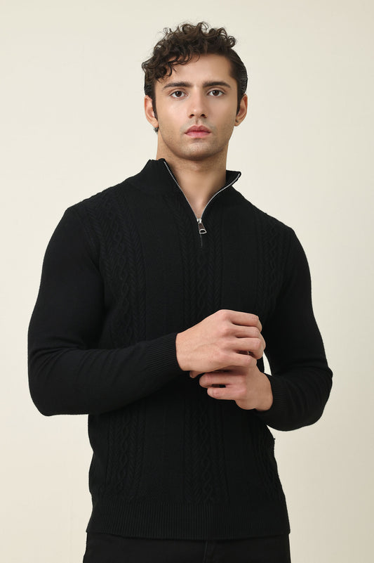 CHELSEA ZIP UP SWEATER-BLACK