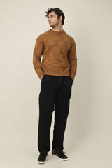 CHECKMATE PULLOVER SWEATER-CAMEL