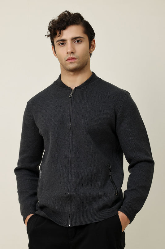CORELINE ZIP SWEATER-CHARCOAL