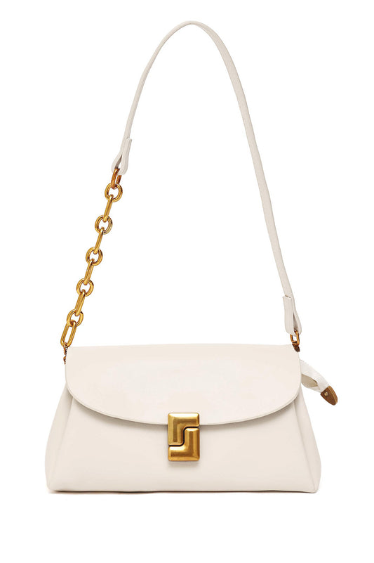 CHAIN ACCENT SHOULDER BAG-WHITE