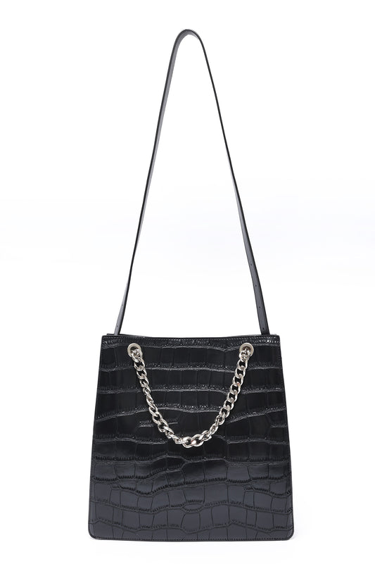 CROCODILE CHAIN TOTE - BLACK