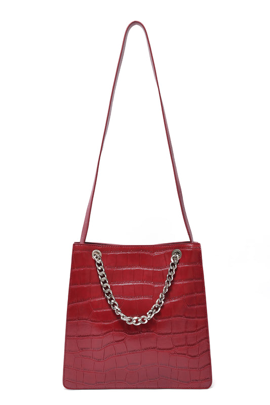 CROCODILE CHAIN TOTE - MAROON