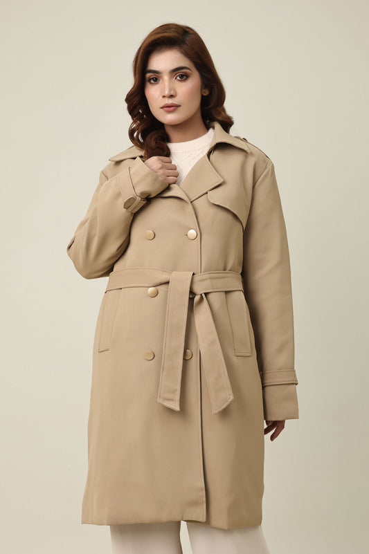 DOUBLE-BREASTED TRENCH COAT-KHAKI