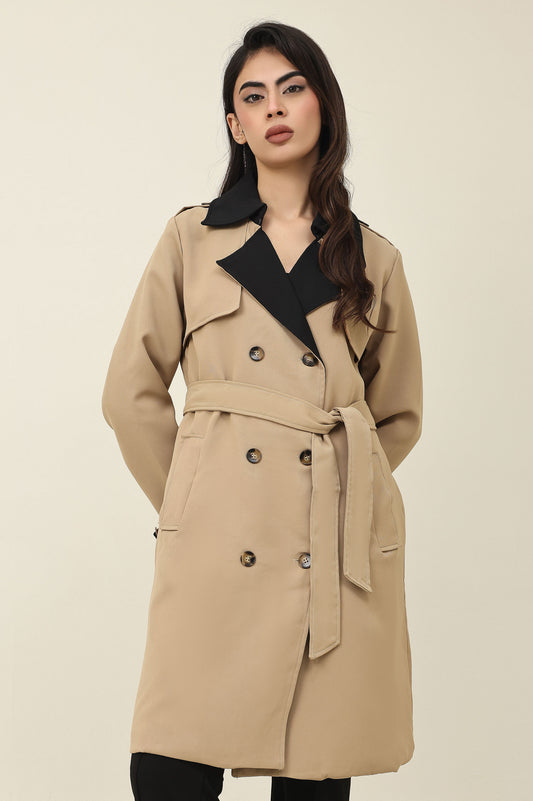DOUBLE-LAYER LAPEL TRENCH COAT-BEIGE