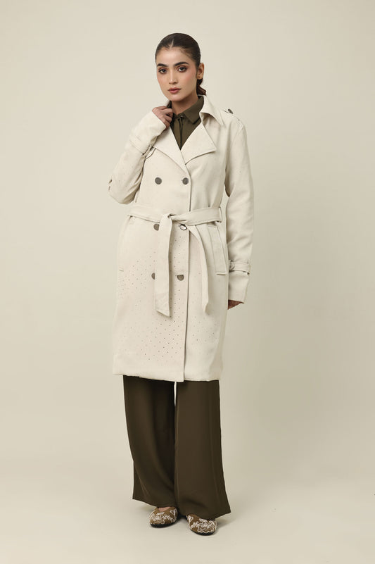 WOVEN DREAM BELTED COAT-BEIGE