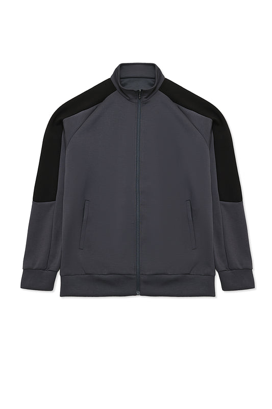 DUAL TONE FLEECE HYBRID JACKET-GRY/BLK