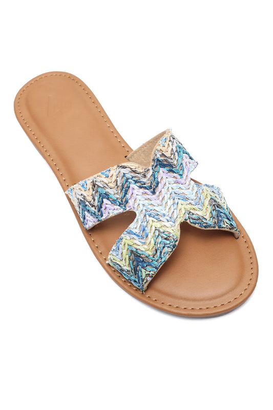 CROSS OVER FLAT SLIPPERS-BLUE