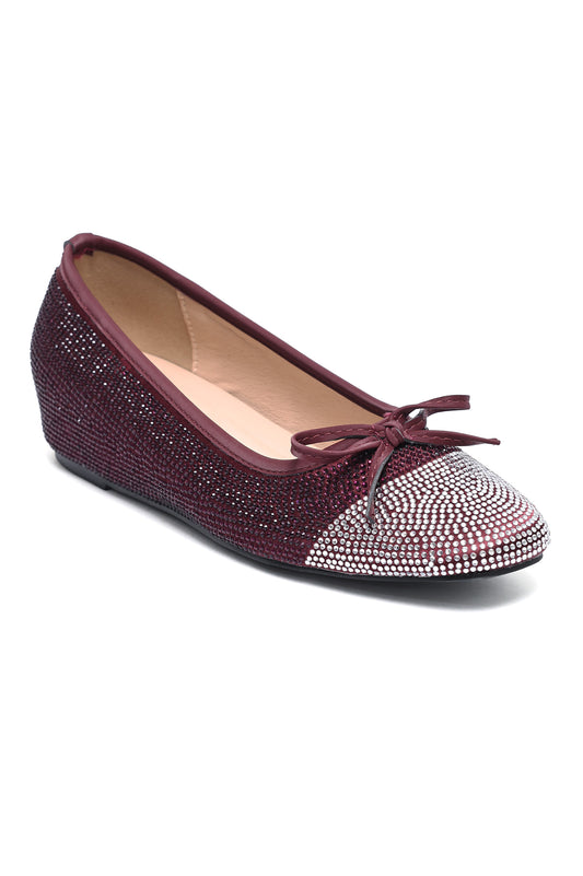 VIENNA CRYSTAL TOE BOW BALLERINA-MAROON