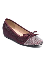 VIENNA CRYSTAL TOE BOW BALLERINA-MAROON