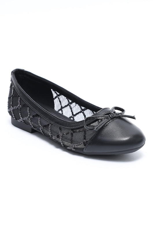 TRELLIS SEQUIN BOW BALLERINA-BLACK