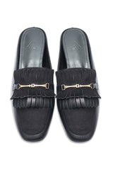 BRIGHTON FRINGE HORSEBIT MULE-BLACK