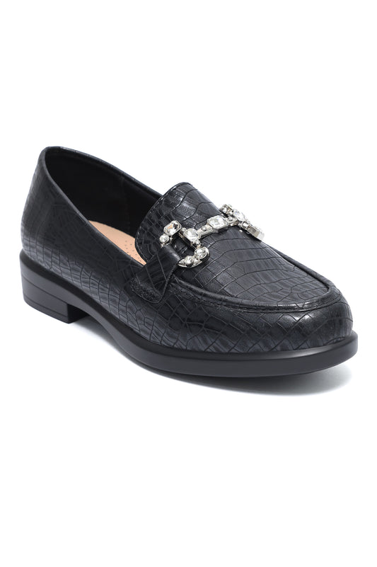 KENSINGTON CROC JEWEL LOAFER-BLACK