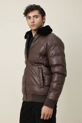 FUR COLLAR AVIATOR PUFFER-COFFEE