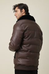 FUR COLLAR AVIATOR PUFFER-COFFEE