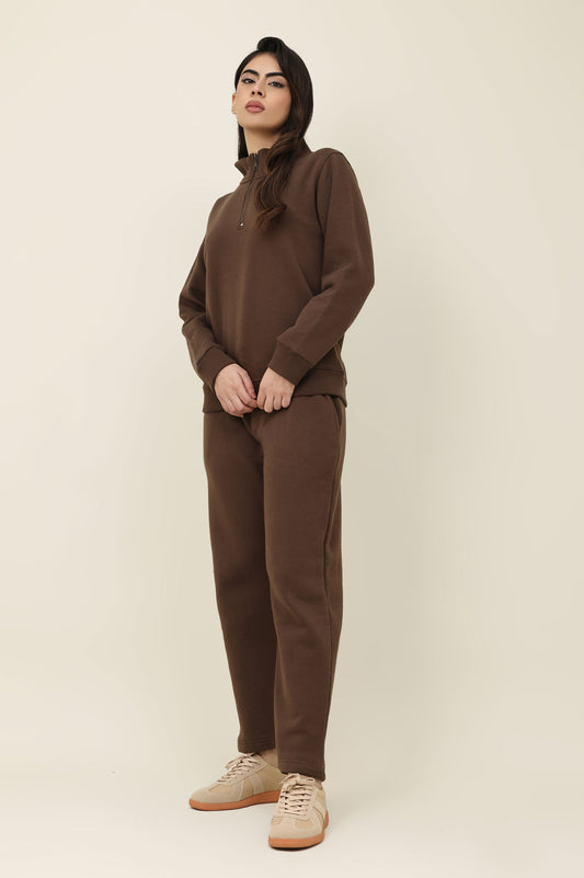 HIGH NECK CASUAL LOUNGE CO-ORD-COFFEE