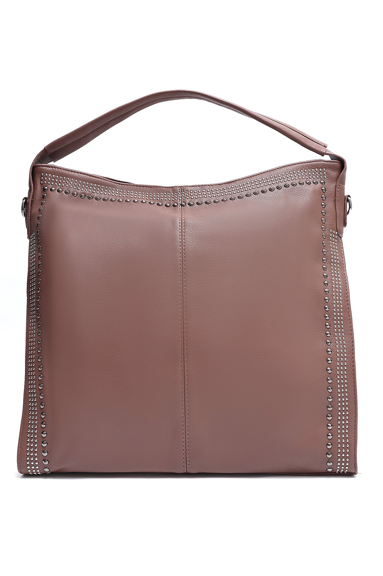 STUDDED SHOULDER BAG-BROWN