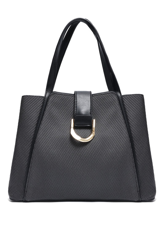 D-RING TEXTURED TOTE BAG-BLACK