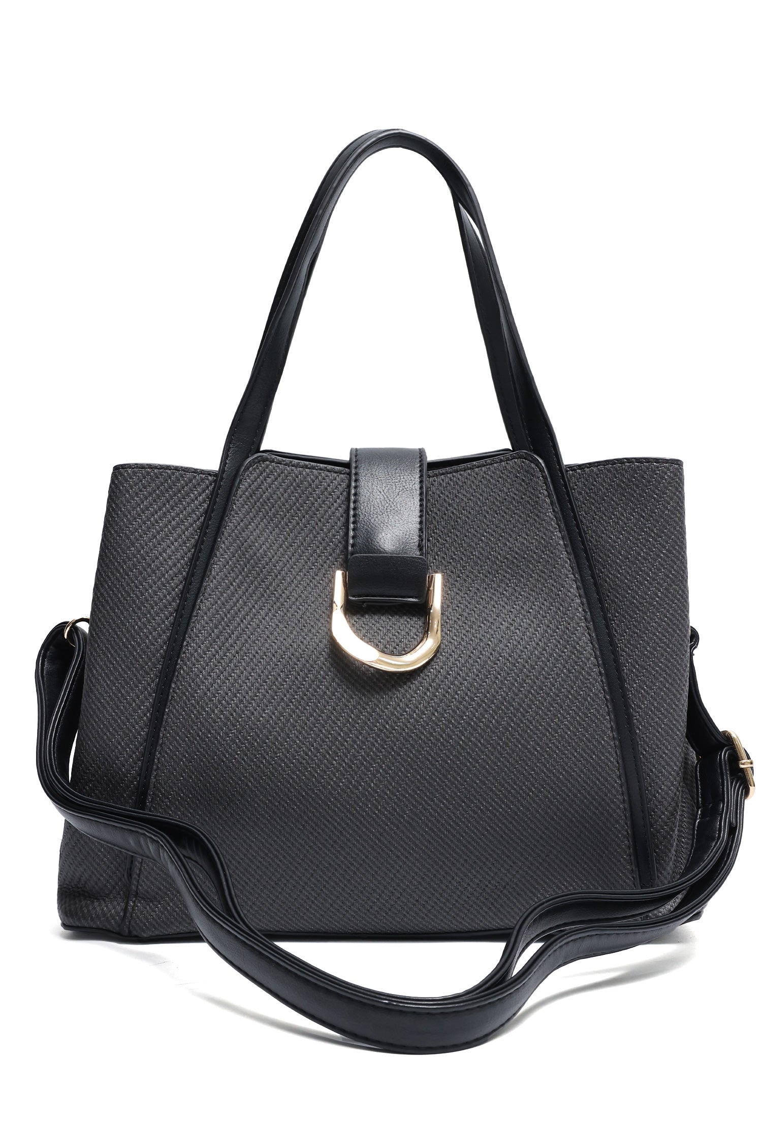 D-RING TEXTURED TOTE BAG-BLACK