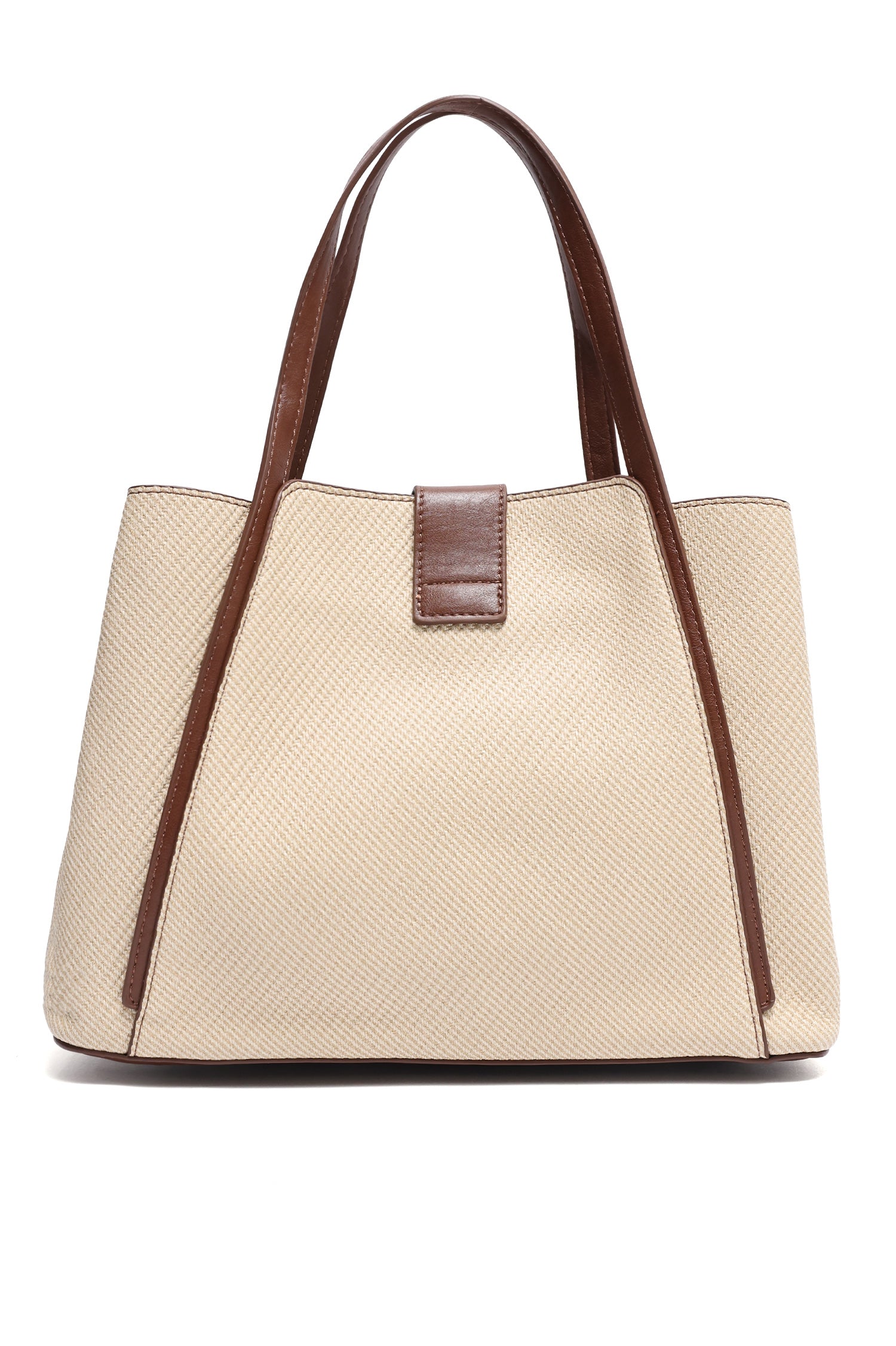 D-RING TEXTURED TOTE BAG-BEIGE/BROWN