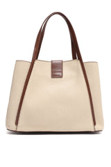 D-RING TEXTURED TOTE BAG-BEIGE/BROWN