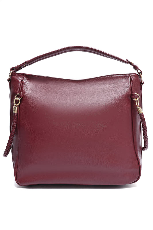 BRAIDED STRAP HOBO BAG-BURGUNDY