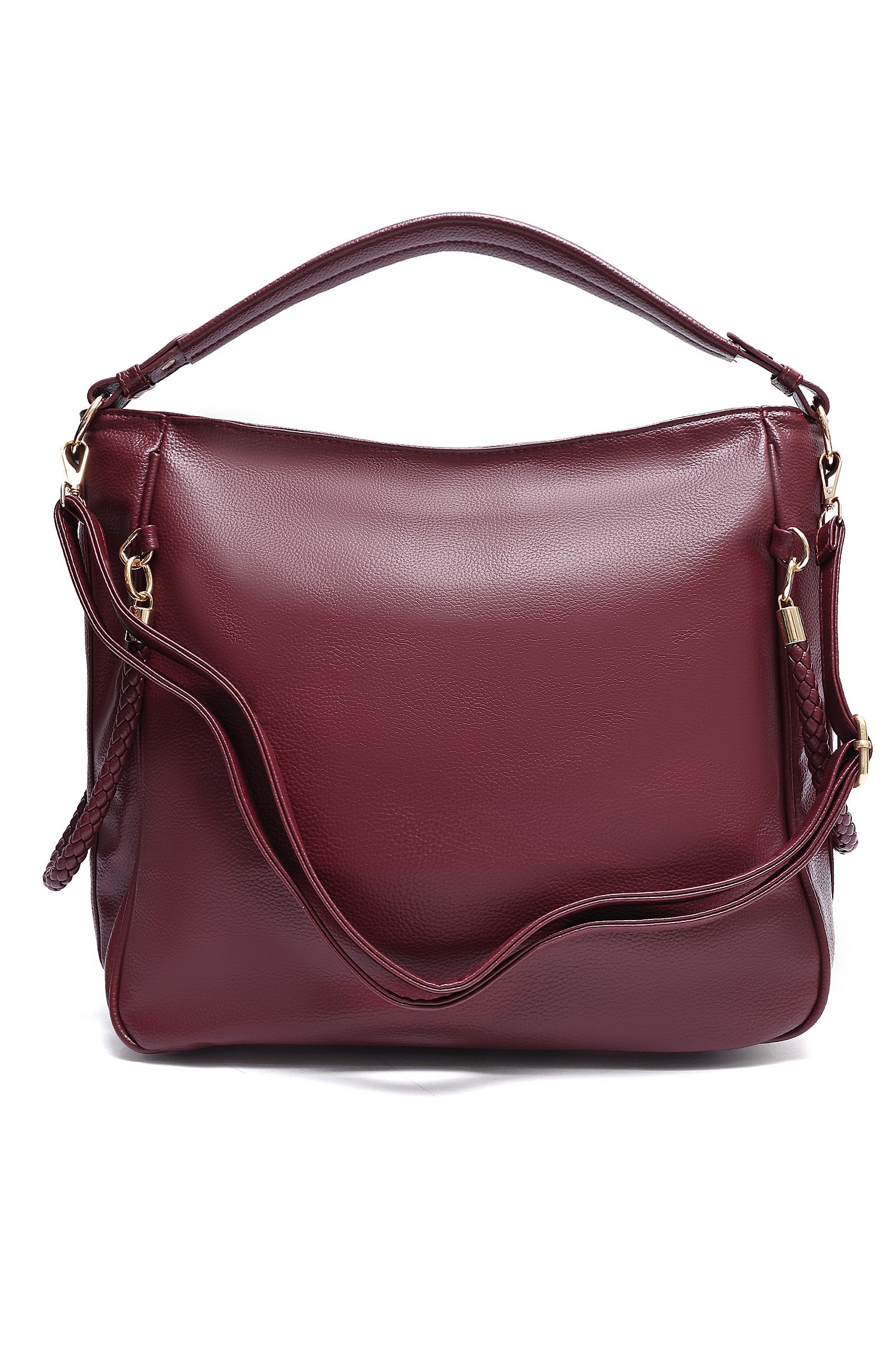 BRAIDED STRAP HOBO BAG-BURGUNDY