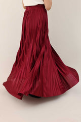 SATIN PLEATED MAXI SKIRT-MAROON