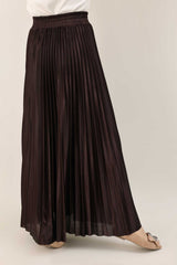 SATIN PLEATED MAXI SKIRT-COFFEE