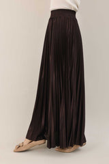 SATIN PLEATED MAXI SKIRT-COFFEE
