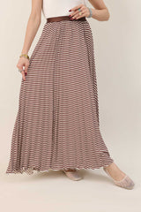 GLOSSY SWISH BOLD SKIRT-BROWN/WHITE