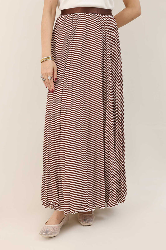 GLOSSY SWISH BOLD SKIRT-BROWN/WHITE