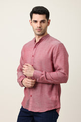 CROWN ELEGANT BAND NECK SHIRT-RED