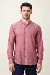 CROWN ELEGANT BAND NECK SHIRT-RED