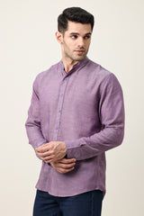 CROWN ELEGANT BAND NECK SHIRT-PURPLE