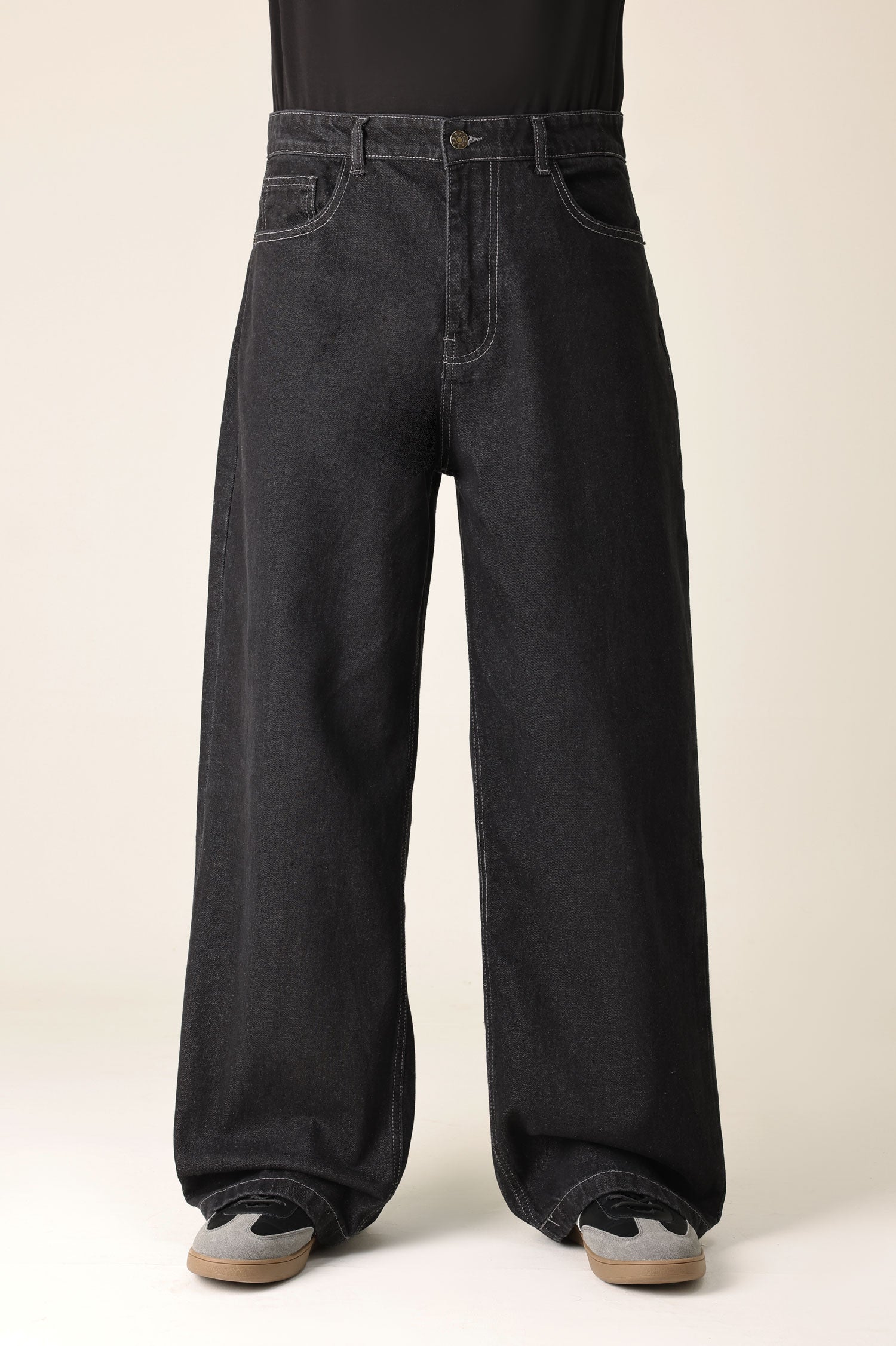 WIDE LEG BAGGY JEANS-BLACK