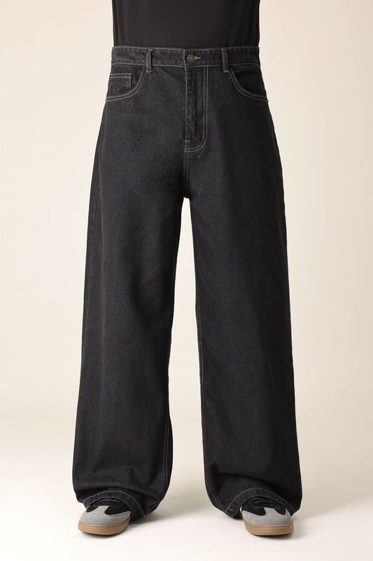WIDE LEG BAGGY JEANS-BLACK