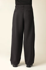DOUBLE PLEAT WIDE TROUSER-BLACK