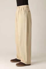 DOUBLE PLEAT WIDE TROUSER-KHAKI