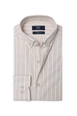 SIGNATURE OXFORD SMART SHIRT-WHT/BEIGE-STRIPE