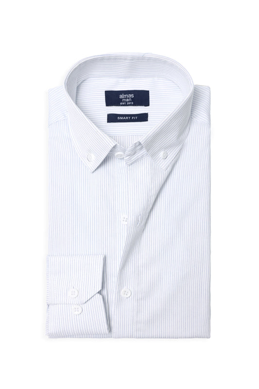 SIGNATURE OXFORD SMART SHIRT-WHT/BLUE-PINSTRIPE
