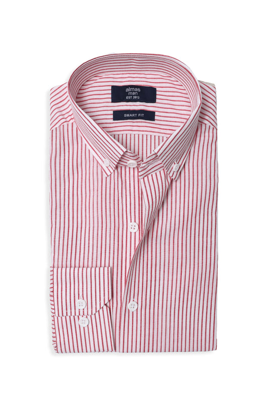 SIGNATURE OXFORD SMART SHIRT-WHT/RED-STRIPE