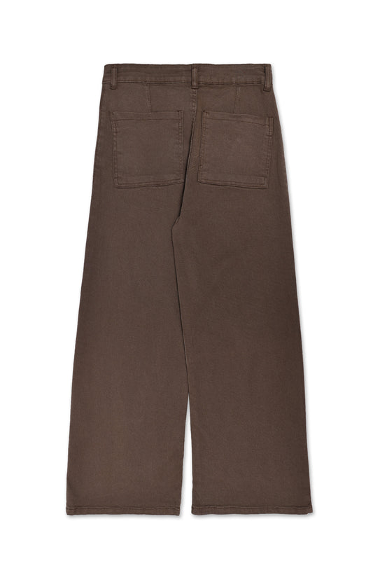 RAW-HEM HIGH-RISE WIDE JEANS-BROWN