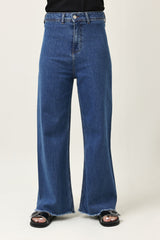 RAW-HEM HIGH-RISE WIDE JEANS-MID-BLUE